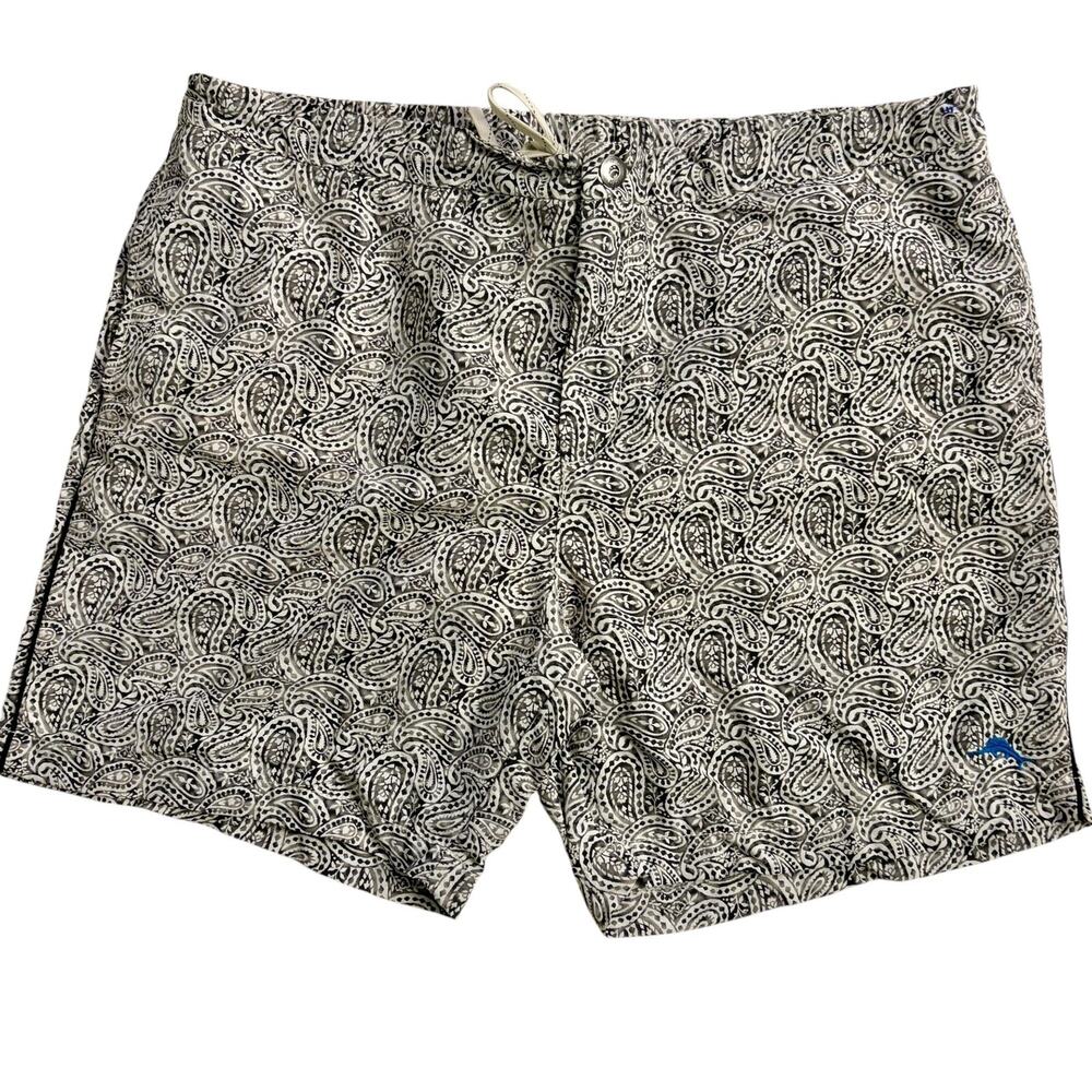 Tommy Bahama Relax Swim Shorts Mens XXL White Paisley Drawstring Pockets